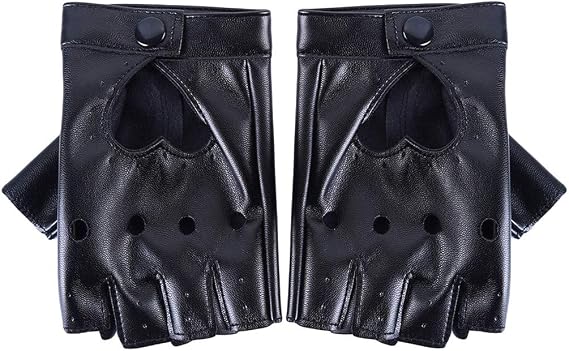 Sevenfly Women Heart Cutout Punk Half Finger Pu Leather Performance Gloves