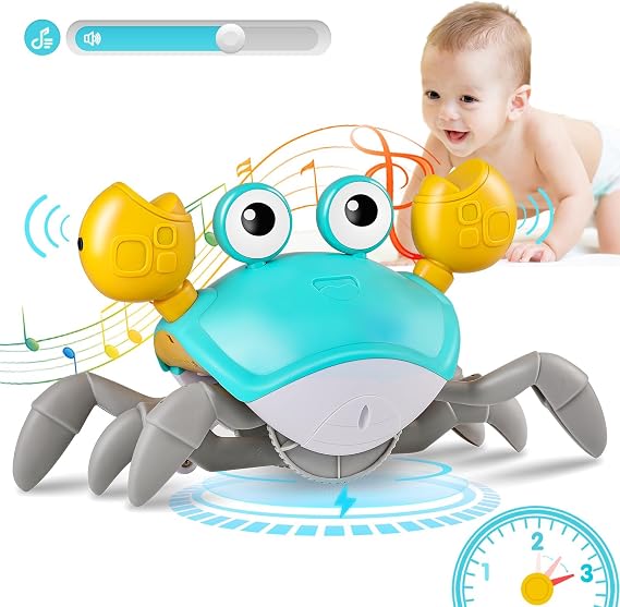 Crawling Crab Baby Toys with Music, Tummy Time Toy for Kids 3 4 5 6 7 8 9+