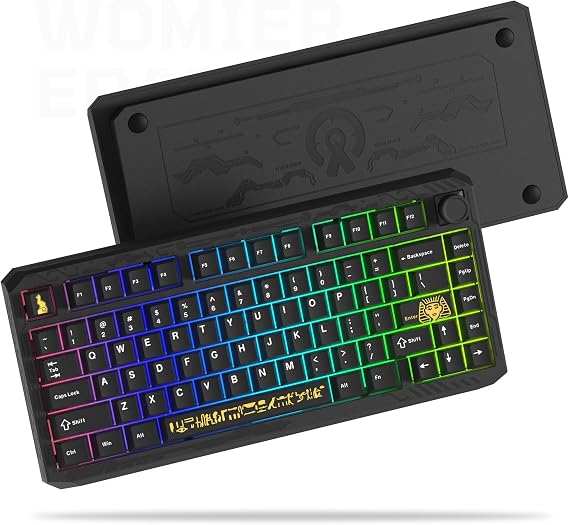 Womier ERA75 75% Wireless Mechanical Keyboard with VIA/QMK | Knob Full Aluminum Custom Keyboard, Pre-lubed POM Switches RGB Creamy Gaming Key Board, 3-Mode Gasket Hot Swappable, Black