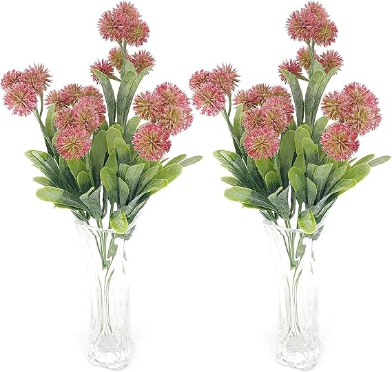 Pack of 2 Mini Artificial Allium Bush (Color : Pink)