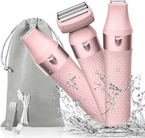 Bikini Trimmer for Women Pubic Hair, 3 in 1 Pubic Hair Trimmer Women Bikini Area with Double Float Foils and Silicone Non-Slip Handle, Electric Shaver for Bikini Area, Arms, Legs, Underarms