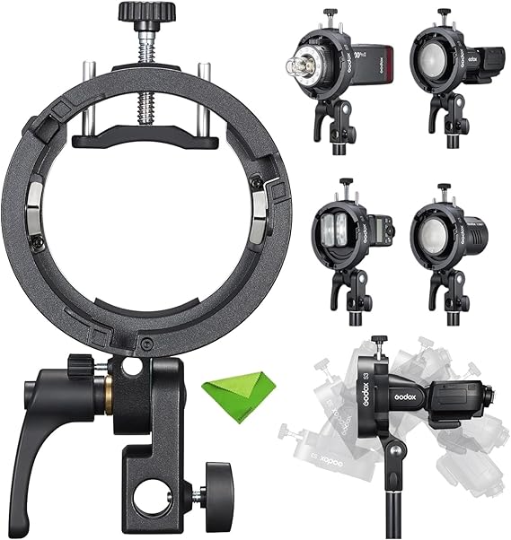 Godox S3 Speedlite Bracket (S2 Upgraded ) for Godox V1 AD200Pro AD200ProII AD300Pro AD400Pro AD100Pro V860III /TT685III /TT600 /TT350, Flash Bracket for Softbox Snoot , Bowens Mount Holder