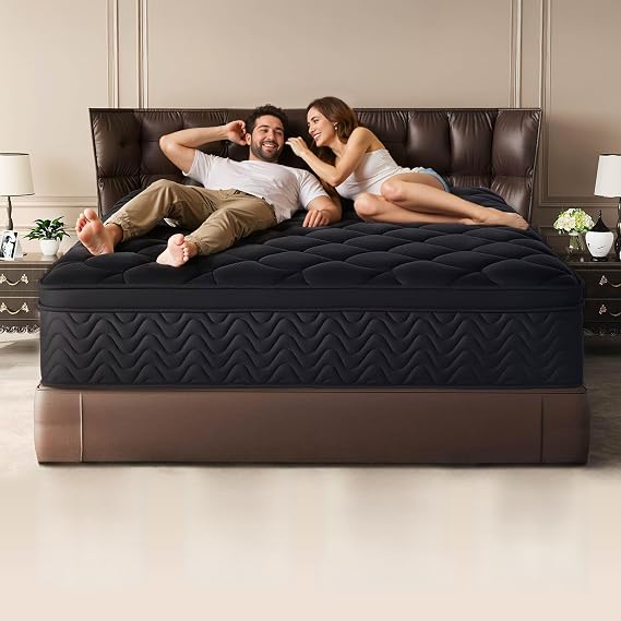 Black Spiral 14 Inch Full Mattress, Individual Pocket Spring Hybrid, Pressure Relief, Bed in a Box, CertiPUR-US Certified