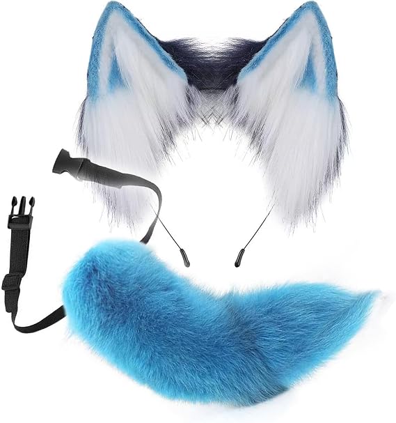 Valpeak Fox Ears and Tail Therian Tail Gear Wolf Ears for Kids Fluffy Therian Stuff Fox Costume for Girls Over 1 Years Old