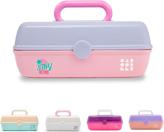 Caboodles Pretty in Petite Makeup Box, Two-Tone Periwinkle on Pink, Hard Plastic Organizer Box, 2 Swivel Trays, Fashion Mirror, Secure Latch for Safe Travel