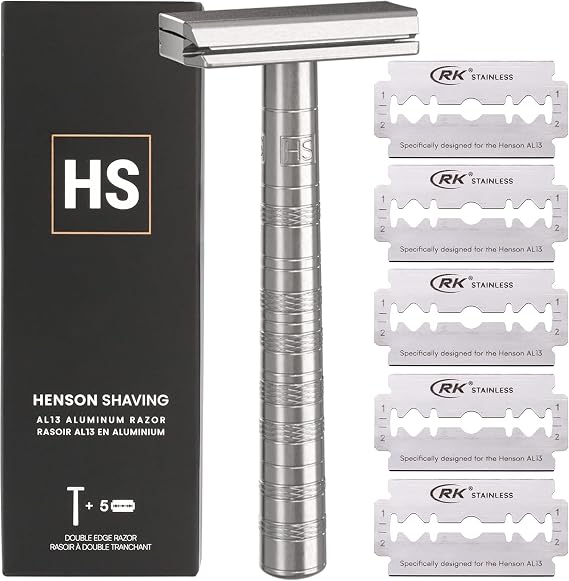 HENSON SHAVING AL13 MILD AIRCRAFT ALUMINUM | Includes 5 replacement blades highly durable, allowing for a deep shave while minimizing skin irritation