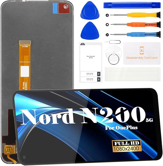 for OnePlus Nord N200 5G LCD Screen for OnePlus N200 5G Screen Replacement Nord N200 5G LCD Display DE2118 Touch Digitizer Assembly Compatible with DE2117 DE2118 Repair Parts Kits (Black)
