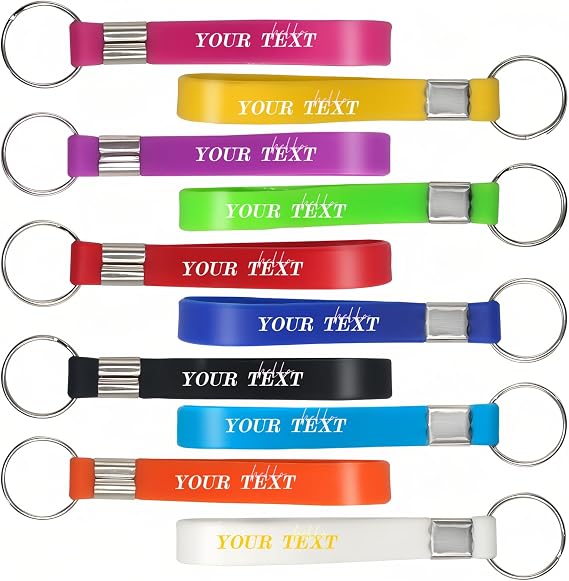 30/100/500PCS Personalized Silicone Keychains Backpack Key Cellphone, Custom Rubber Keychain With Text Short Keyrings for Events, Company, Motivation Adults