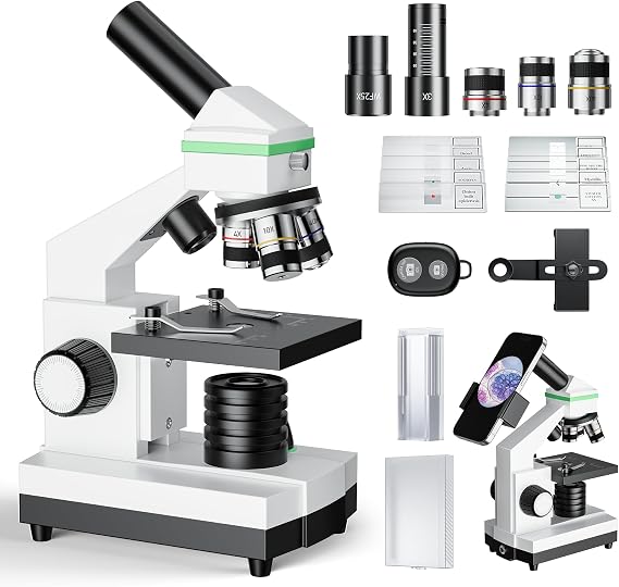 Microscope for Adults Professional, Compound Microscope for Kids 8-12, 100X-3000X High-Power Biological Microscope for Students, School Lab & Home Education, with Slides Set