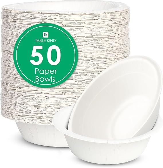Talking Tables 50 x Bulk Pack 500ml (16oz) White Paper Bowls Eco-Friendly Disposable Bowls for Camping Catering Salad Dessert Cereal Recyclable Birthday Party Supplies Home Compostable