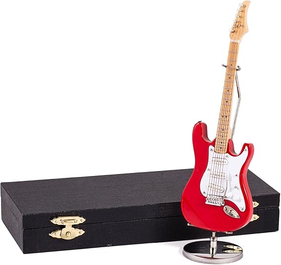 Broadway Gifts Co. Red Electric Guitar with Case and Stand Replica Miniature Figurine 7 Inch New