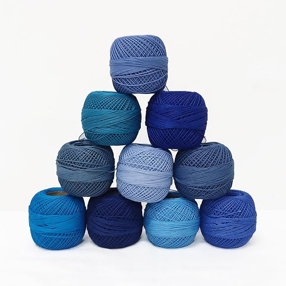 Blue Cotton Crochet Thread Knitting Mercerized Embroidery 10 Pcs Yarn Cross Stitch Tatting Doilies Skeins Lacey Craft