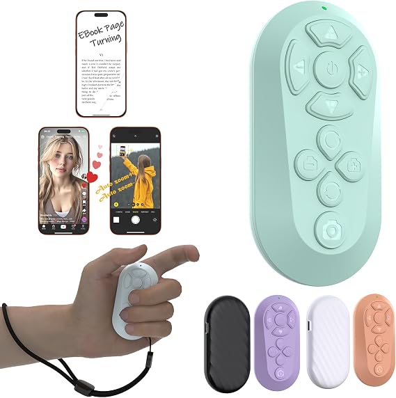 Bluetooth Remote Controller for TikTok Scrolling/Camera/Video Recording/Kindle App Compatible with iOS/Android (Eggshell Blue)
