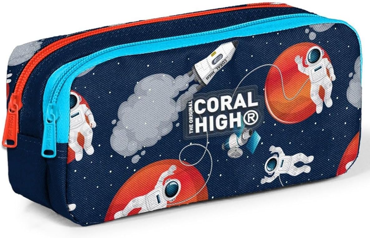 Coral High Navy Blue Astronaut Two Compartment Pencil Bag - Boy