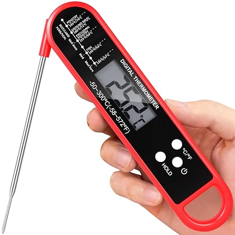 Meat Thermometer Digital for Grilling and Cooking, Instant Read Food Thermometer with Foldable Probe, Perfect for Kitchen, Outside Grill, Candy Making, Essentials BBQ Accessories (Red)