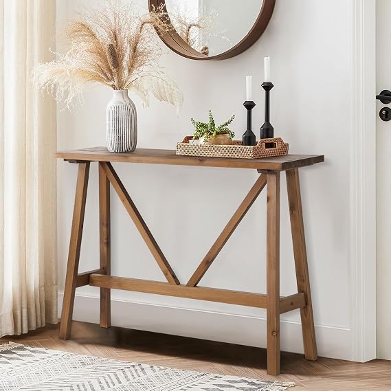 Wnutrees 43" Farmhouse Solid Wood Console Table, Rustic Hallway Table