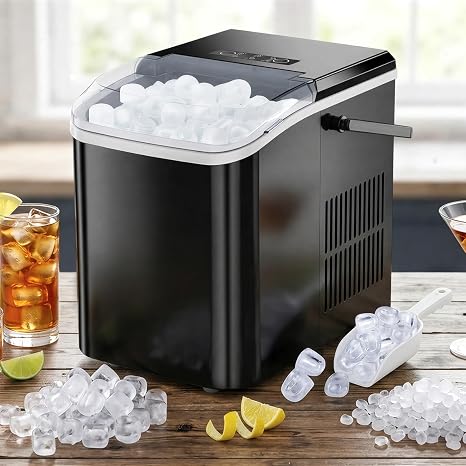 Ice Maker Portable Countertop with Handle, Basket & Scoop, 26Lbs/24Hrs