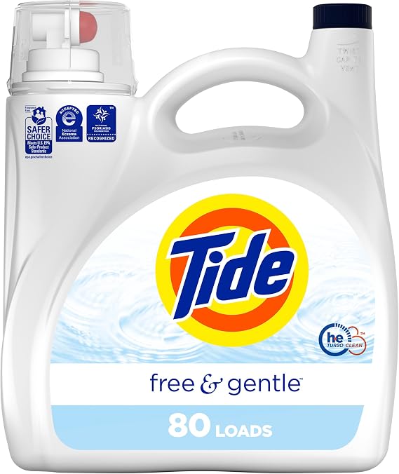 Tide Free & Gentle Liquid Laundry Detergent, 80 Loads, 105 fl oz, Tide Laundry Detergent, Clean Laundry Detergent