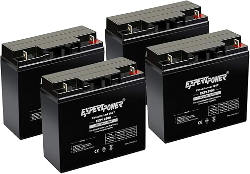 ExpertPower 4 Pack EXP12200 12V 20Ah - SLA Rechargeable 12V Battery for Ride on Toys, UPS, Lawn Mower, Generator, Medical Devices, Wheelchair, Mobility Scooter Battery Replacement 12 Volt AGM