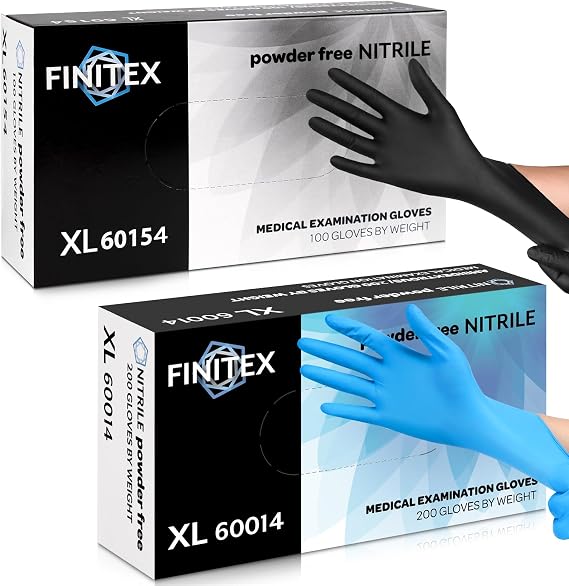 FINITEX Nitrile Disposable Gloves-Black, 3.5mil, 100PCS and Blue, 3.5mil, 200PCS XL