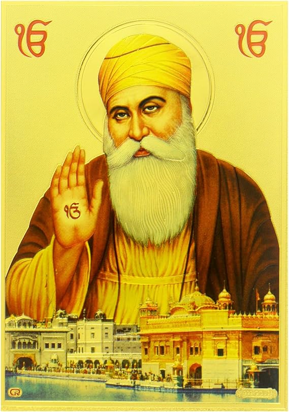 Waheguru Guru Nanak Dev Ji Photo Poster | 7" | Unframed | 180 GSM Gold Foil
