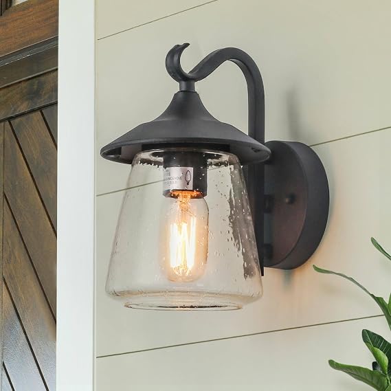 Black Outdoor Wall Lights for House, Farmhouse Waterproof Anti-Rust Porch Lights Outdoor with Mushroom Seeded Glass, Outdoor Exterior Wall Sconce Light Fixtures Wall Mount for Patio Garage