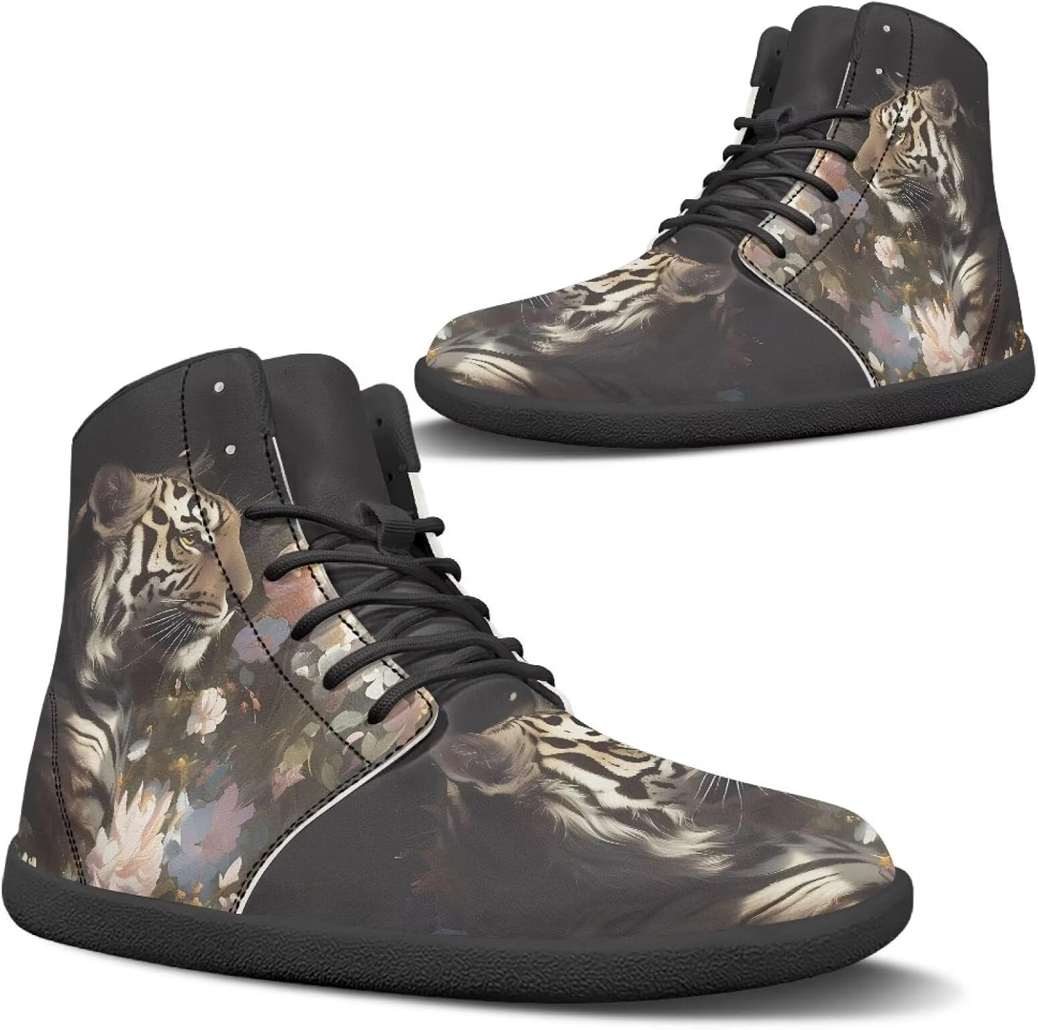 Women's Barefoot Shoes Wide Toe PU Leather Lace Up Sneakers High Top Fashion Zero Drop Sole Shoes Valentine Gifts for Women SizeUS 6-13.5