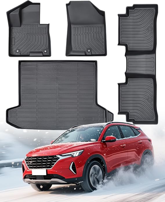 DiffCar Floor Mats & Cargo Liner for Hyundai Tucson PHEV (Plug-in Hybrid) 2022-2026 | All Weather TPE Rubber Car Accessories for Tucson | 4PCS Automotive Front Rear Row Trunk Car Mat Full Set Black