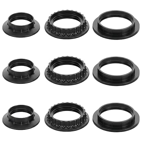 9pcs Lamp Shade Ring Light Socket Shade Rings e26 e27 Adapter Collar Rings, Black Threaded Reducer Collar 3 Styles and 2 Size Inner Diameter 27mm 45mm