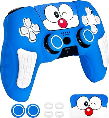 Blue Anti Slip PS5 Controller Skin Set,Soft Protective Controller Cover Case for PlayStation 5SlimPro Control with Touch Pad Stickers and 2 Thumb Grip Caps