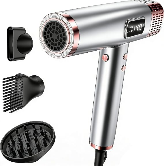 MESCOMB Travel Hair Dryer with Diffuser, 1875W Dual Voltage Ionic - Fast Drying & Frizz Control for Thick/Curly Hair, Lightweight Low Noise for Hotels/Apartments/Home Use,(110-240V),Silver