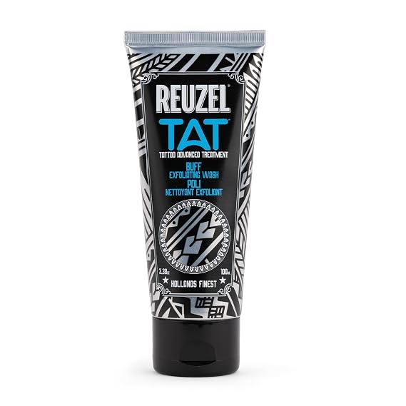REUZEL Buff Exfoliating Wash, Gentle Tattoo Cleanser Scrub, Brightens, Smooths, Reveals Definition and Color, Non-Damaging, Vegan Formula, 3.38 oz