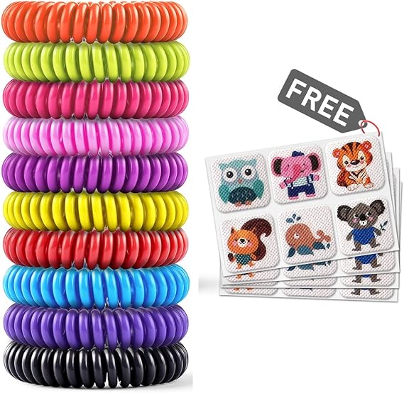 20 Pack Mosquito Bracelets with 4 Patches - Waterproof Wrist Bands for Kids & Adults, Natural Deet-Free Resealable
