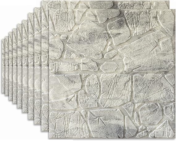 PE 3D Foam Brick Wallpaper, DIY Self Adhesive 8MM 3D Wall Stickers Wallpaper Embossed Brick Ceramic Tile Stone Wall Panels for Living Room Home Office Decor (10 Pcs),D,20PCS