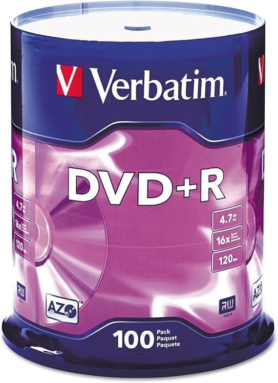 Verbatim 95098 DVD+R Discs, 4.7GB, 16x, Spindle, 100/Pack