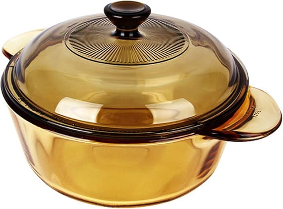 Visions 1.25L Round Glass Ceramics Dutch Oven Stock Pot with Lid | Heat Resistant Amber | Kitchen Cookware Multipot | Non-Porous Pyroceram | Oven And Microwave Safe | Non-Reactive Surface