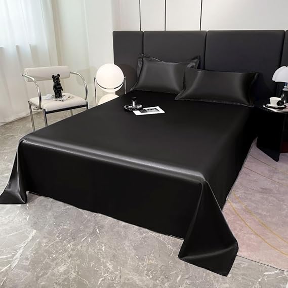 Silk Satin Bed Sheet Set,Silky & Luxuriously Soft Satin Bed Sheets,Cooling Soft Satin Sheets for Hair and Skin, Gifts for Women(Black,Pillowcase*1)