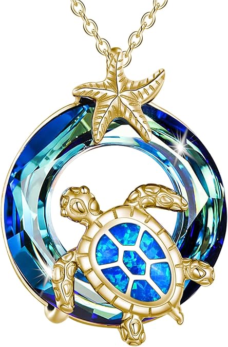 Crystal Turtle Necklace S925 Sterling Silver Turtle Gifts for Women | Opal Turtle Jewelry Tortoise Pendant Christmas Anniversaries Birthday Gifts for Mom Wife Girlfriend Sister Turtle Lovers