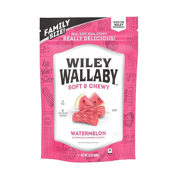 Wiley Wallaby Watermelon Licorice Candy, Soft & Chewy, 24oz, 1Pk