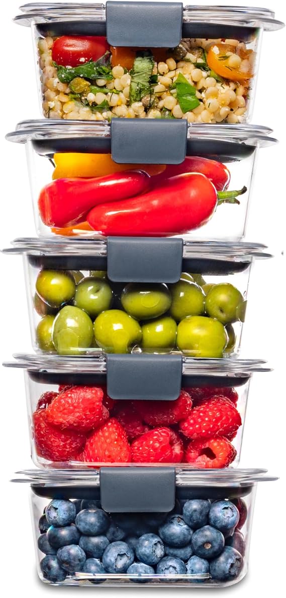 Rubbermaid Brilliance BPA Free Food Storage Containers Bundle with Lids, Set of 2 (9.6 Cup) and Set of 5 (1.3 Cup)