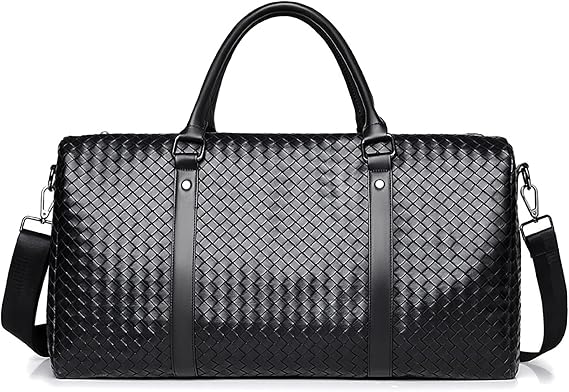Leather Travel Duffle Bag for Men, Woven Carry On Weekender Overnight Bags for Business Sports Gym