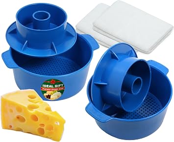 PetriStor Cheese Making Kit - 2 pcs Cheese Mold with a Follower Piston Blue and Cotton Cheesecloth - Cheese Making Basket Paneer Maker - Cheese Form Mold