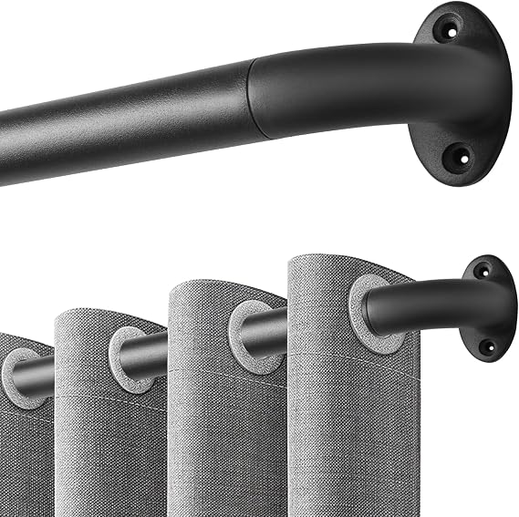 Curtain Poles for Eyelet Curtains, Metal Extendable Curtain Rods for Doors Windows, 76-150cm Adjustable Black Curtain Pole for Blackout Curtains