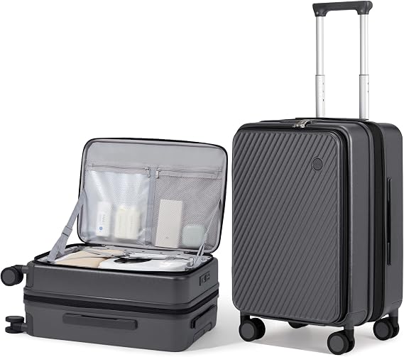 mixi 20 Inch Expandable Carry On Luggage PC Hard Shell Suitcase Top Opening Rolling Travel Suitcases with Spinner Wheels & TSA Lock, Rock Gray