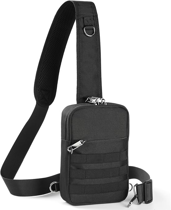 BROADREAM Tactical Waterproof Sling Bag - Anti-theft Crossbody Chest Pack for Men, Mini Shoulder Bag with Zipper Lock & RFID Blocking for Travel Work Sport