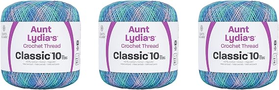 Aunt Lydia Classic Ocean Crochet - 3 Pack of 300y/274m - Cotton - Gauge 10 - Crochet
