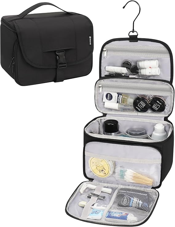 Relavel Toiletry Bag for Men, Hanging Toiletries Bag for Women Water Resistant Dopp Kit Shaving Bag, Travel Essentials Large Capacity Organizer Case for Toiletries Accessories, Black