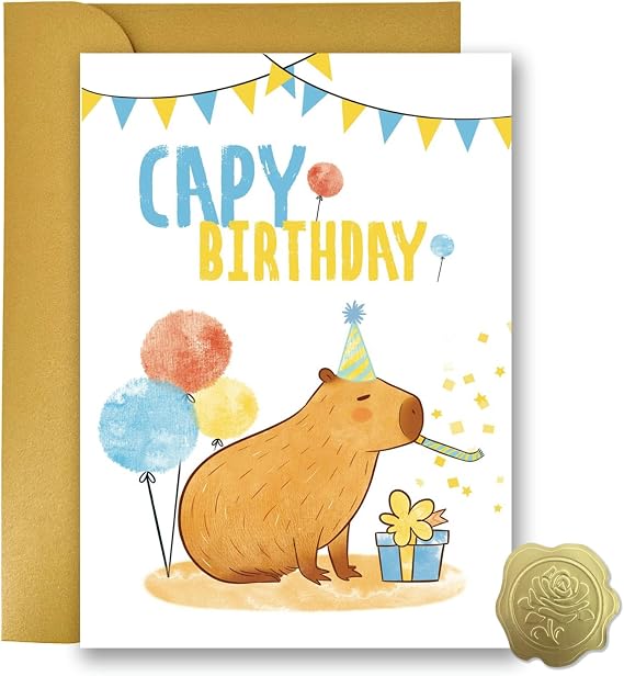 Funny Birthday Card - Cute Capy Birthday Card for Kids Friends - Capybara Birthday Cards&Gifts - Capybara Themed B-day Party Favor