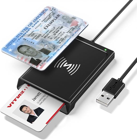 Smart Card Reader, CAC Reader Military 2-in-1 with NFC Reader Contactless Tap-to-Read for IC/ID/PIV/Bank/Credit Cards, USB-A Devices CAC Reader Compatible with Mac Windows Android Linux