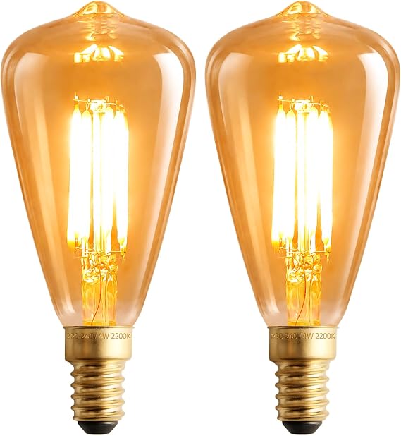 scicent 2 Pack E14 LED Light Bulbs, ST48, 4W, 2200K, Amber Glass, Warm Amber Glow, Dimmable Vintage Light Bulb, Small Screw Edison Light Bulb [Energy Class E]